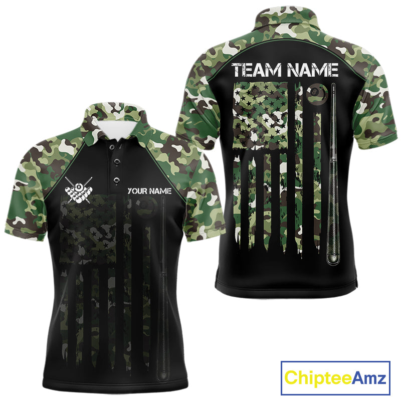US Flag Camouflage 8 Ball Pool Billiard Polo & Quarter-Zip Custom Billiard Team Attire For Men NYN2748