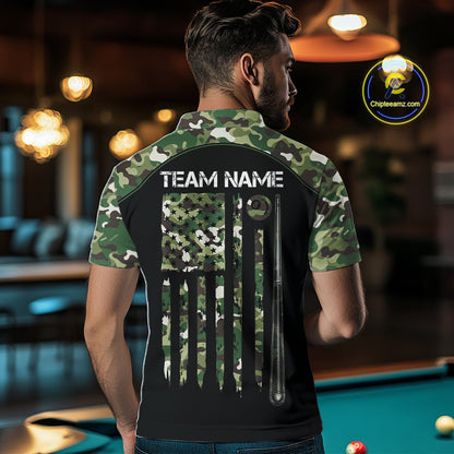 US Flag Camouflage 8 Ball Pool Billiard Polo & Quarter-Zip Custom Billiard Team Attire For Men NYN2748