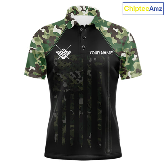 US Flag Camouflage 8 Ball Pool Billiard Polo & Quarter-Zip Custom Billiard Team Attire For Men NYN2748
