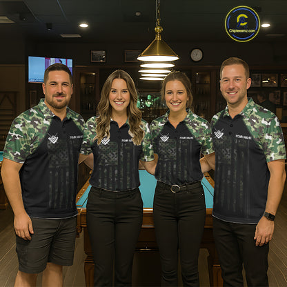 US Flag Camouflage 8 Ball Pool Billiard Polo & Quarter-Zip Custom Billiard Team Attire For Men NYN2748