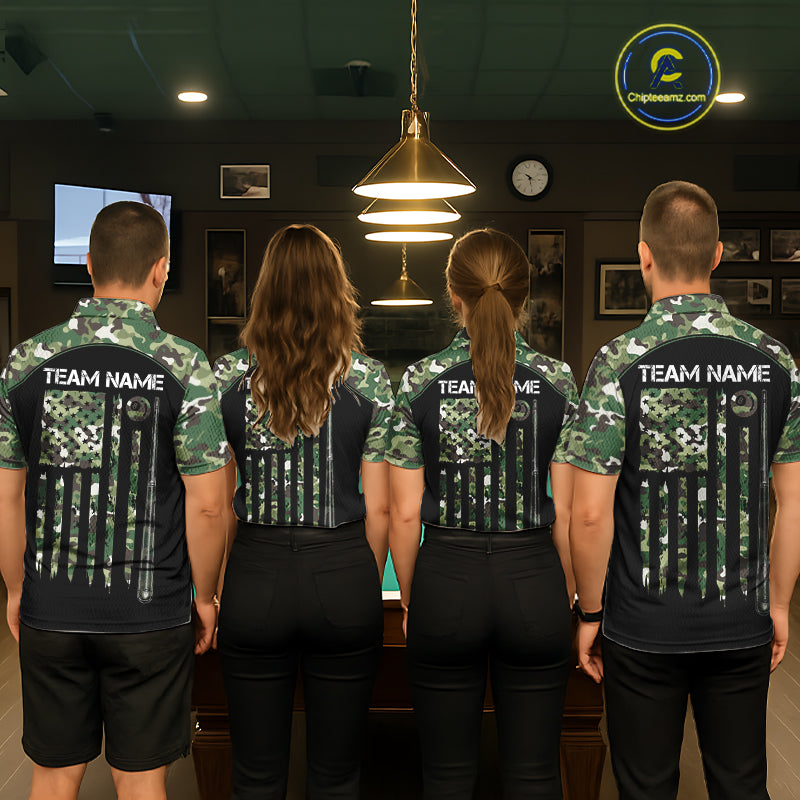 US Flag Camouflage 8 Ball Pool Billiard Polo & Quarter-Zip Custom Billiard Team Attire For Men NYN2748