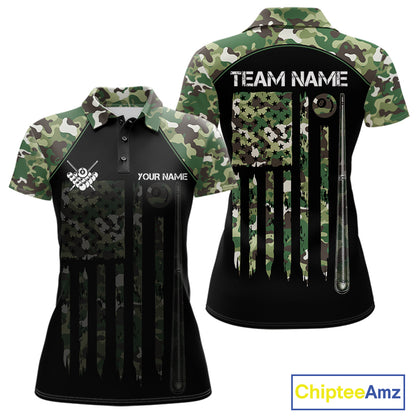 US Flag Camouflage 8 Ball Pool Billiard Polo & Quarter-Zip Custom Billiard Team Attire For Women NYN2748