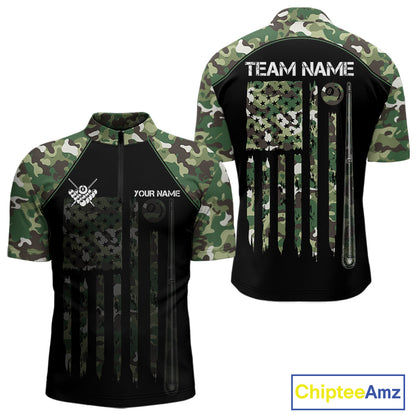 US Flag Camouflage 8 Ball Pool Billiard Polo & Quarter-Zip Custom Billiard Team Attire For Men NYN2748
