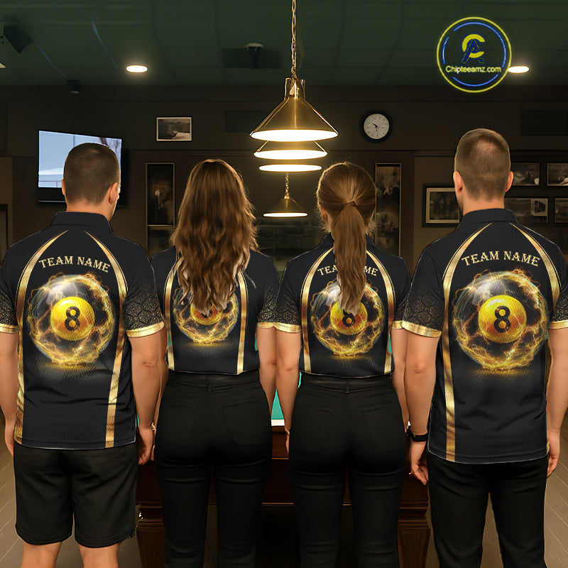 Black & Gold Thunder Lightning Yellow 8 Ball Pool Billiard Jerseys For Men Custom Billiard Team Shirt NYN2752