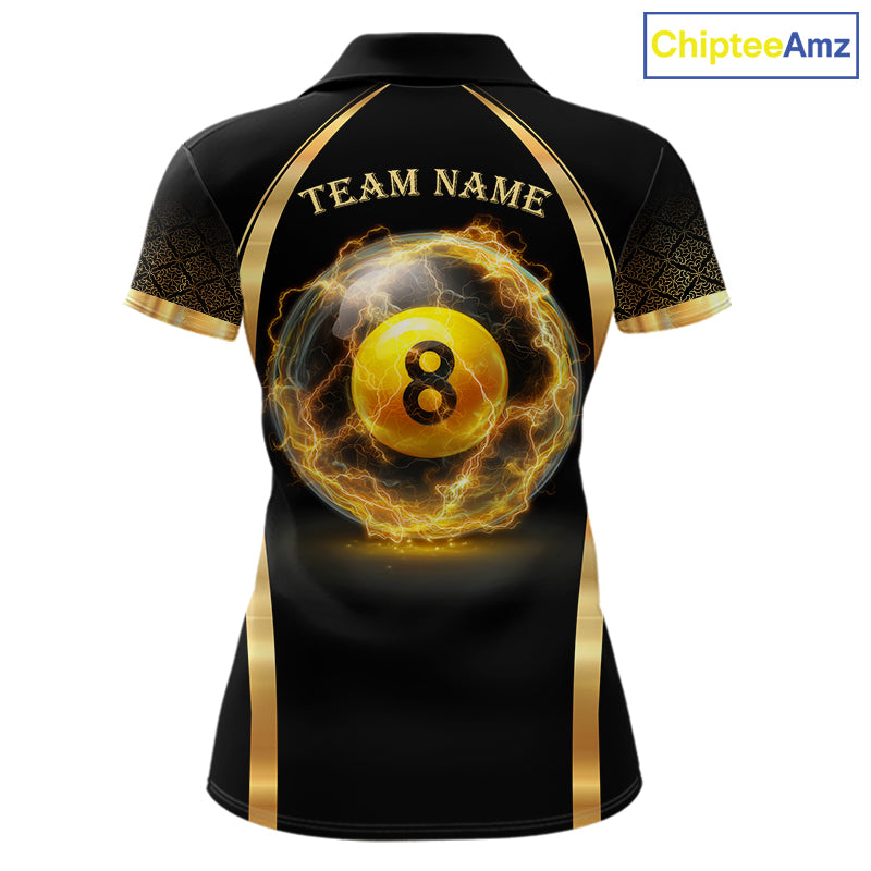 Black & Gold Thunder Lightning Yellow 8 Ball Pool Billiard Jerseys For Women Custom Billiard Team Shirt NYN2752