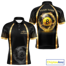 Load image into Gallery viewer, Black &amp; Gold Thunder Lightning Yellow 8 Ball Pool Billiard Jerseys For Men Custom Billiard Team Shirt NYN2752