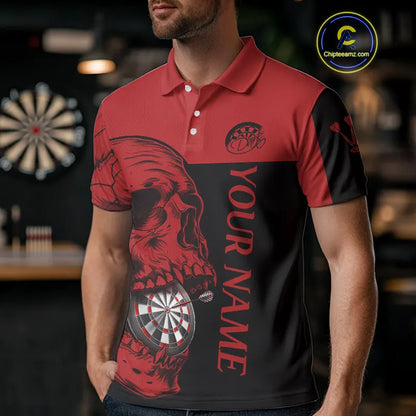 Custom Red Black Skull Dartboards Dart Shirts For Men, Dart Team Jerseys NYN0050