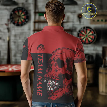 Custom Red Black Skull Dartboards Dart Shirts For Men, Dart Team Jerseys NYN0050