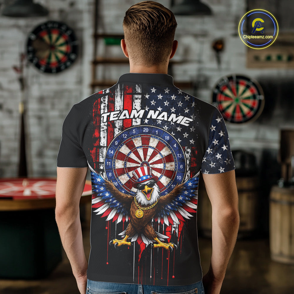 Custom Funny Rich Eagle Grunge US Flag Darts Polo Shirts For Men Patriotic Darts Team Jerseys NYN2757