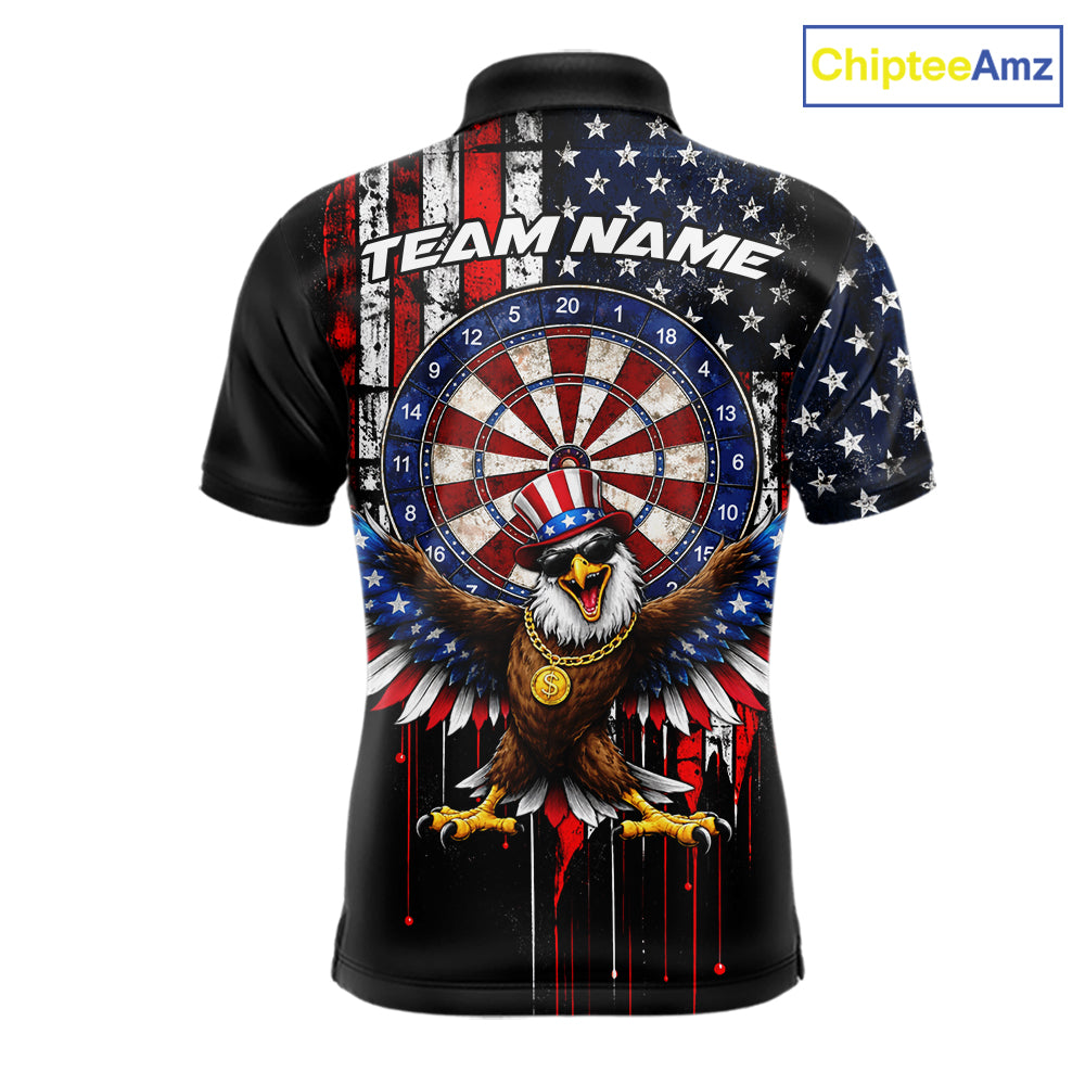 Custom Funny Rich Eagle Grunge US Flag Darts Polo Shirts For Men Patriotic Darts Team Jerseys NYN2757