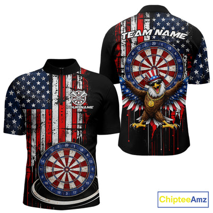 Custom Funny Rich Eagle Grunge US Flag Darts Polo Shirts For Men Patriotic Darts Team Jerseys NYN2757