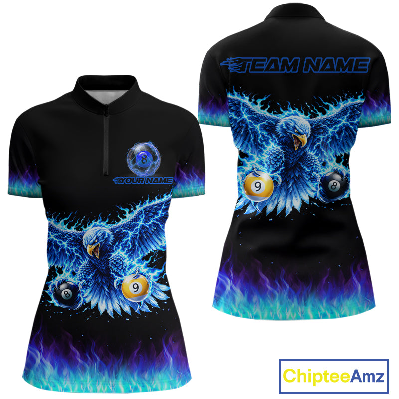 Blue Flaming Eagle Play 8 Ball And 9 Ball Billiard Pool Shirt For Women Custom Billiard Team Appeal NYN2761