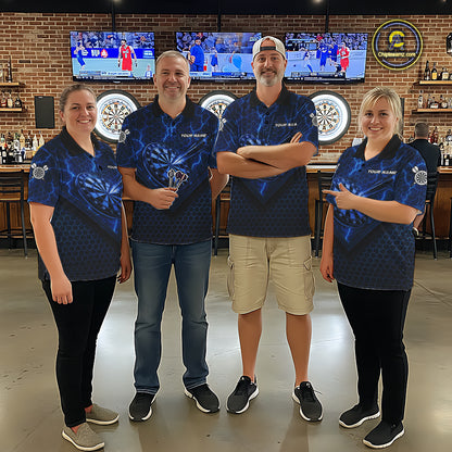 Blue Hexagon Pattern Thunder Lightning Mens Darts Shirt Personalized Dart Team Jerseys For Darters NYN3164