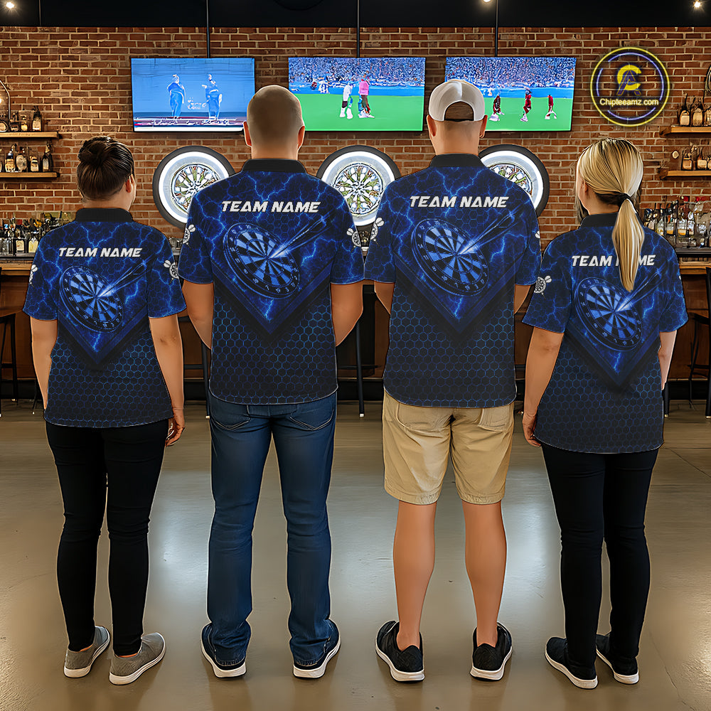 Blue Hexagon Pattern Thunder Lightning Mens Darts Shirt Personalized Dart Team Jerseys For Darters NYN3164