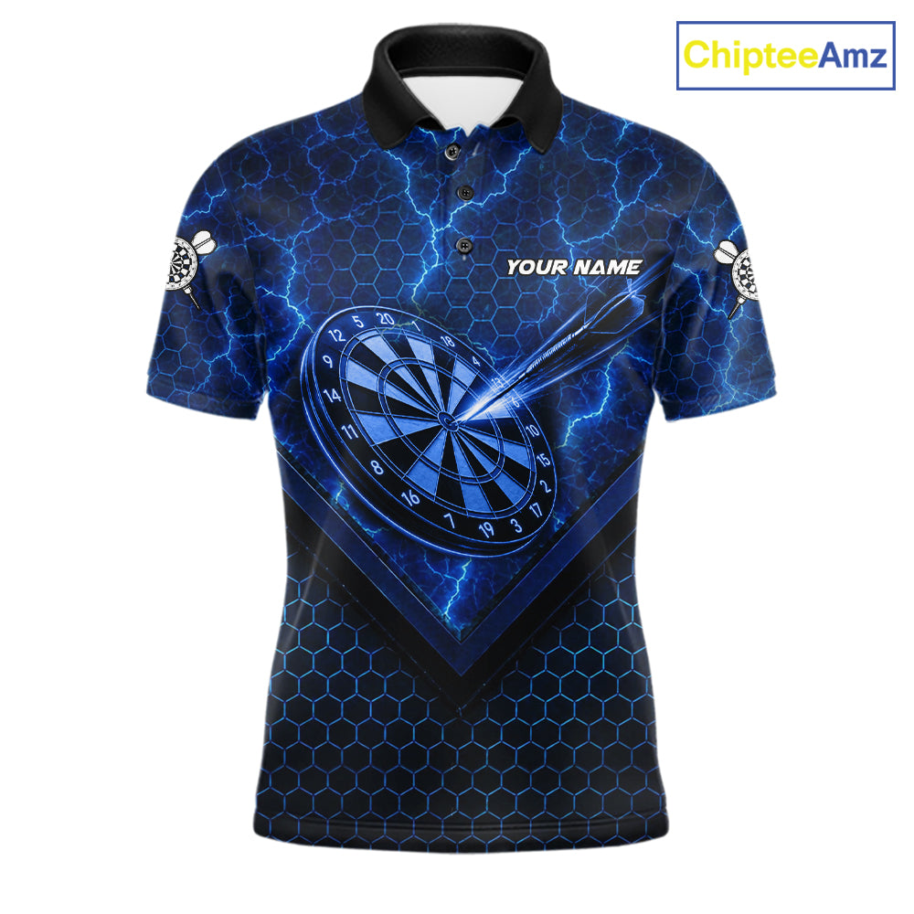 Blue Hexagon Pattern Thunder Lightning Mens Darts Shirt Personalized Dart Team Jerseys For Darters NYN3164