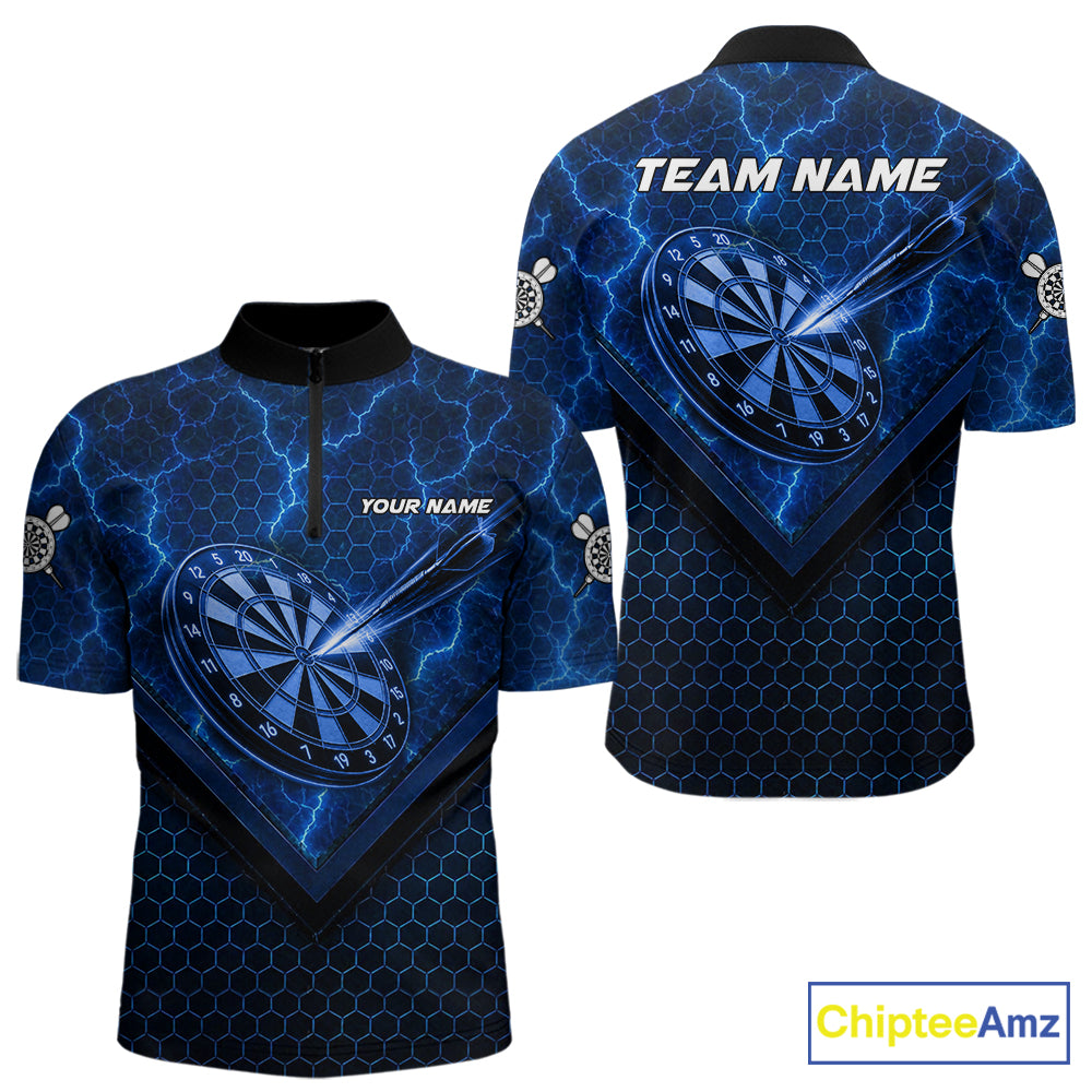 Blue Hexagon Pattern Thunder Lightning Mens Darts Shirt Personalized Dart Team Jerseys For Darters NYN3164