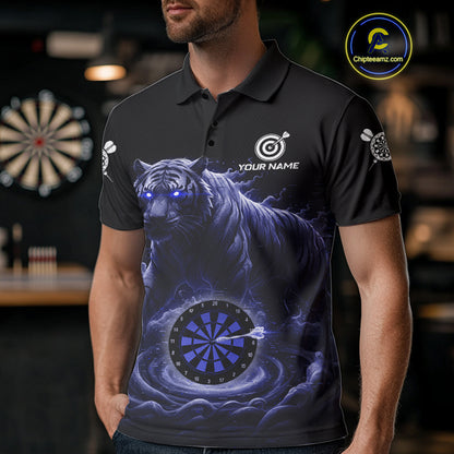 Custom Blue Smokes Funny Tiger Dartboard Men Darts Polo Shirt, Outfits Dart Jerseys NYN1811