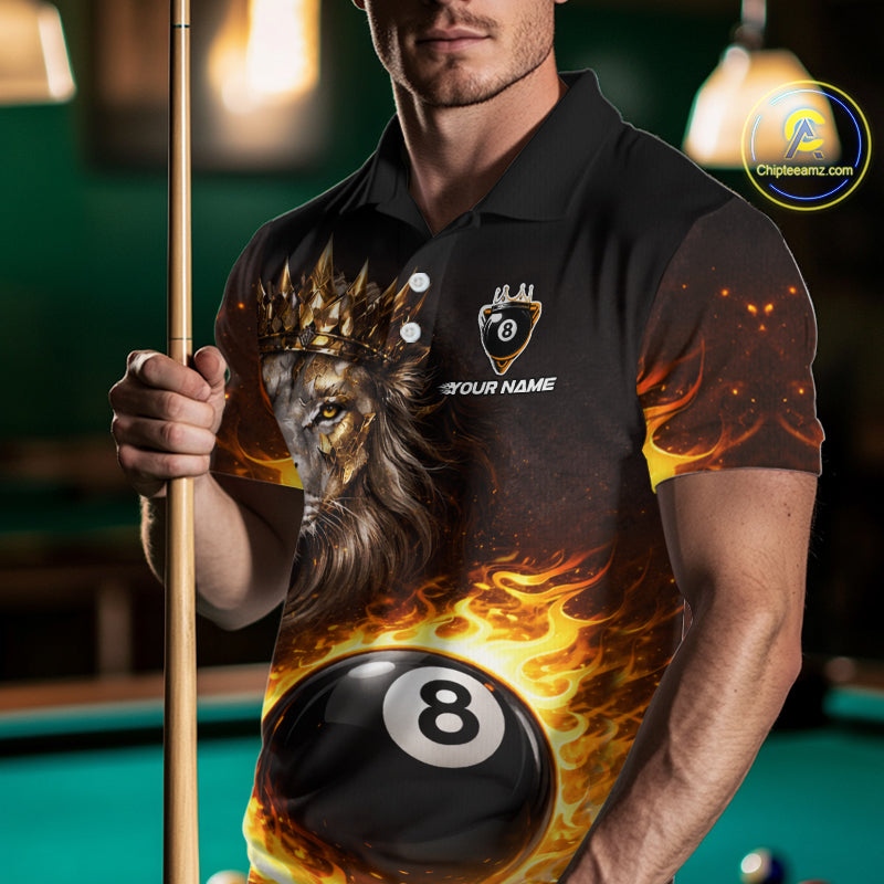 Yellow Flames Crown Lion Pool 8 Ball Men Billiard Polo & 1/4-Zip Shirt Custom Billiard Attire NYN2605