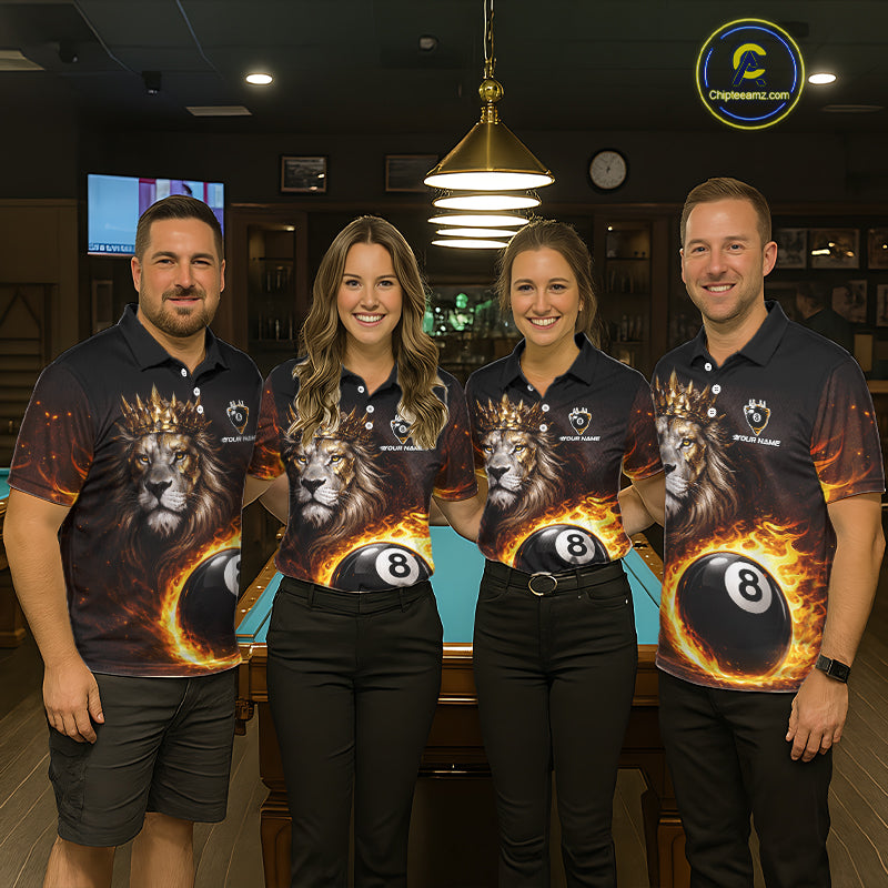 Yellow Flames Crown Lion Pool 8 Ball Men Billiard Polo & 1/4-Zip Shirt Custom Billiard Attire NYN2605