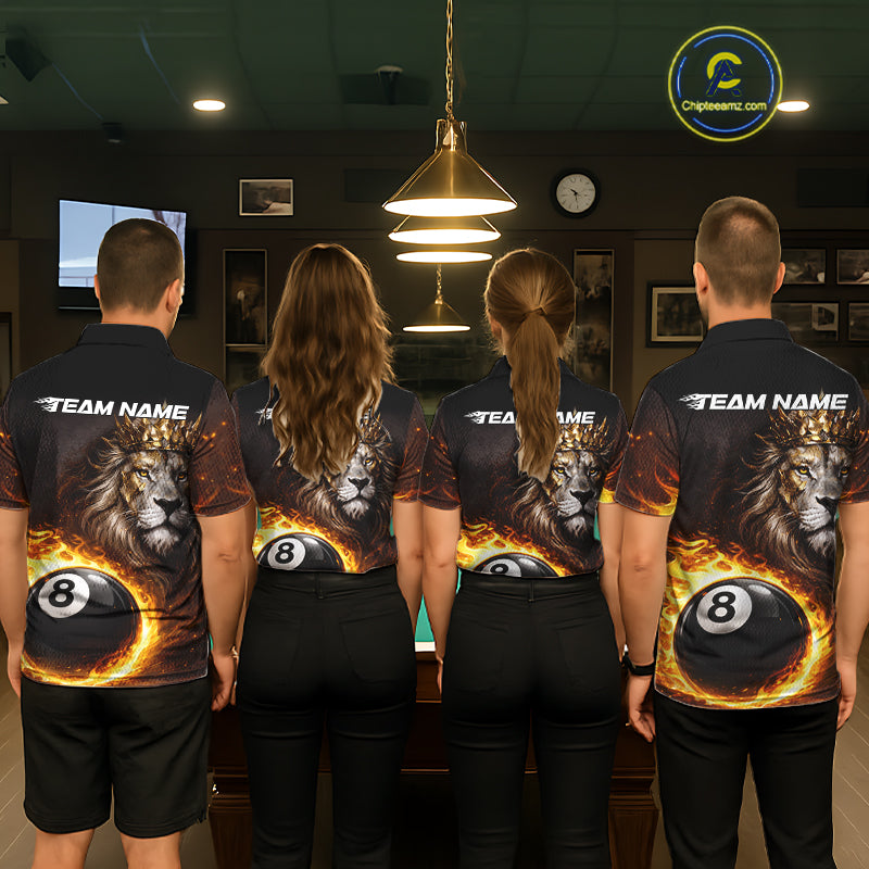 Yellow Flames Crown Lion Pool 8 Ball Men Billiard Polo & 1/4-Zip Shirt Custom Billiard Attire NYN2605