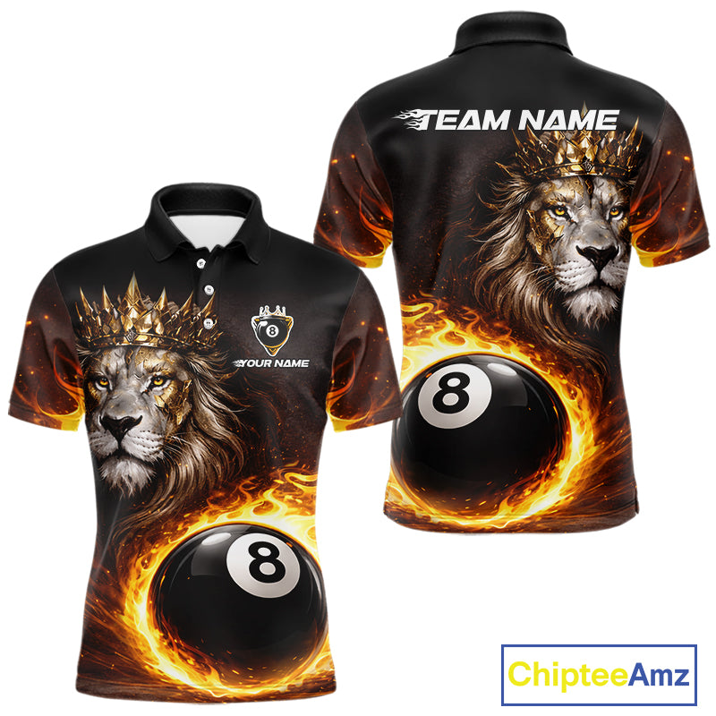 Yellow Flames Crown Lion Pool 8 Ball Men Billiard Polo & 1/4-Zip Shirt Custom Billiard Attire NYN2605