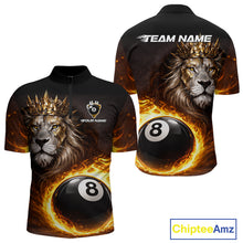 Load image into Gallery viewer, Yellow Flames Crown Lion Pool 8 Ball Men Billiard Polo &amp; 1/4-Zip Shirt Custom Billiard Attire NYN2605