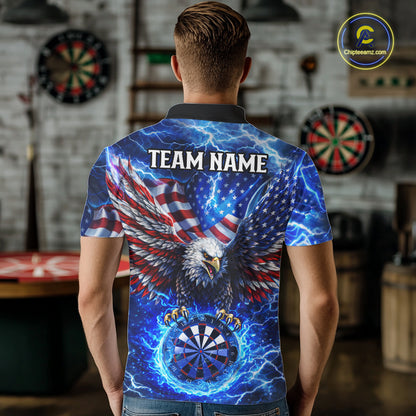 Patriotic Eagle Blue Flames Thunder Dartboard Men Darts Polo Shirt Custom US Flag Darts Jersey NYN2607