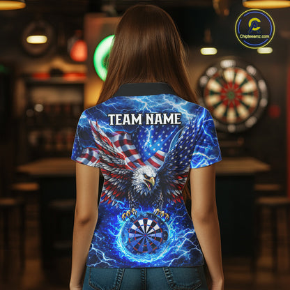 Patriotic Eagle Blue Flames Thunder Dartboard Women Darts Polo Shirt Custom US Flag Darts Jersey NYN2607
