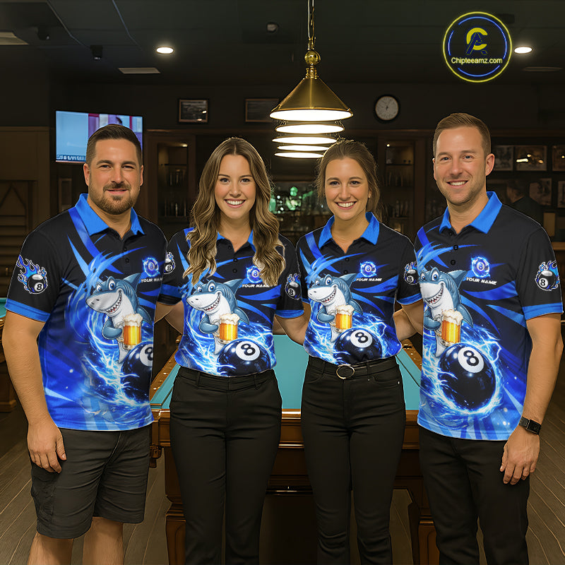 Thunder Lighting Blue 8 Ball Billiard Pool Shirt For Men Custom Funny Shark Billiard Team Appeal NYN2766