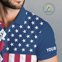 Load image into Gallery viewer, Mens Golf Polo Shirts American Flag Patriotic Custom Golf Ball Argyle Pattern Mens Golf Polos NYN3381