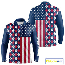 Load image into Gallery viewer, Mens Golf Polo Shirts American Flag Patriotic Custom Golf Ball Argyle Pattern Mens Golf Polos NYN3381