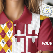 Load image into Gallery viewer, Womens Golf Polo Shirts Maryland Flag Patriotic Custom Golf Ball Argyle Pattern Womens Golf Polos NYN3382