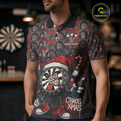 Custom Funny Dartboard Red Graffiti Christmas Darts Polo Shirt For Men, Xmas Dart Jerseys NYN1829