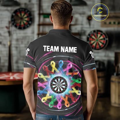 Multicolor Ribbon Circle Dartboard Custom Breast Cancer Awareness Darts Men Polo Shirt NYN1831