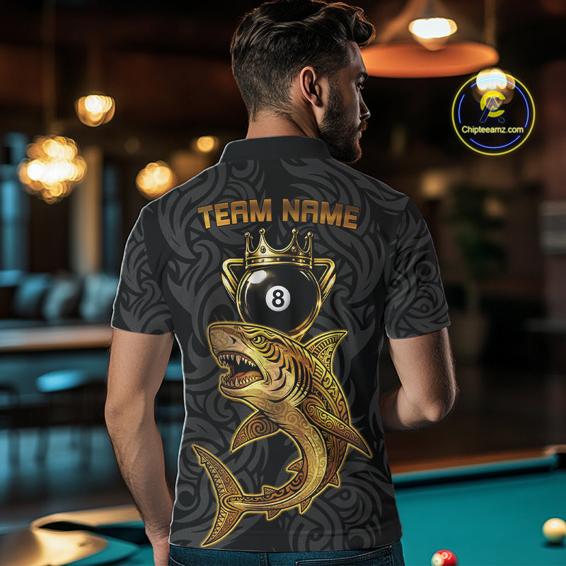Gold 8 Ball Crown Men's Billiard Team Shirt Custom Shark Tribal Pool Billiard Jerseys NYN2347