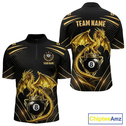 Black & Gold 8 Ball Crown Men's Billiard Team Shirt Custom Dragon Pool Billiard Jerseys NYN2348