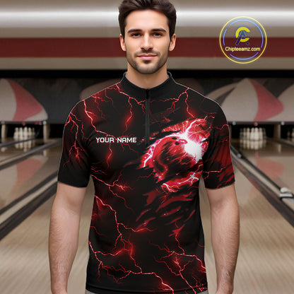 Male bowler wearing thunder tiger bowling jersey during tournament competition, premium bowling apparel for wildlife enthusiasts, sports fans and championship bowlers, symbolizing confidence, determination and fearless performance.