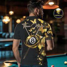 Load image into Gallery viewer, Male billiard player wearing funny butterfly yellow lightning billiard jersey during tournament play, premium sports apparel for competitive athletes, artistic sportswear fans and billiard enthusiasts, symbolizing confidence, growth and elite performance.