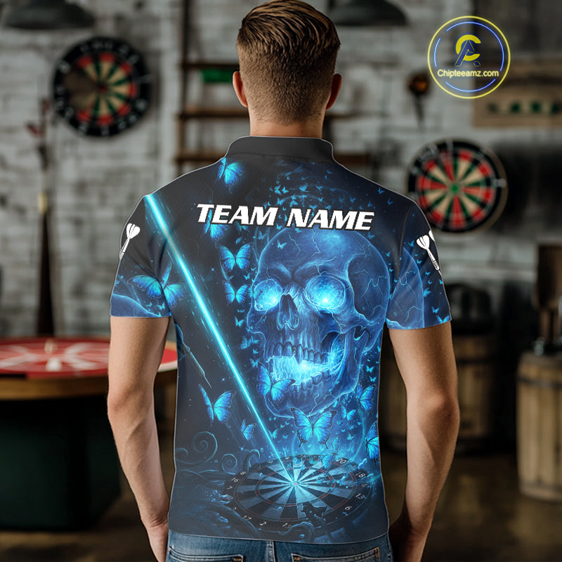 Lightning Blue Butterflies Skull Dartboard Custom Men Darts Polo Shirt Dart Jerseys NYN1848