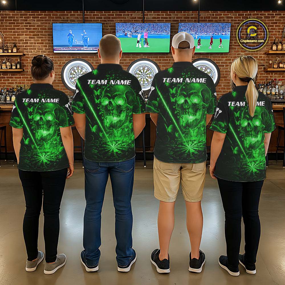 Lightning Green Butterflies Skull Dartboard Custom Women Darts 1/4-Zip Shirt Dart Jerseys NYN2354