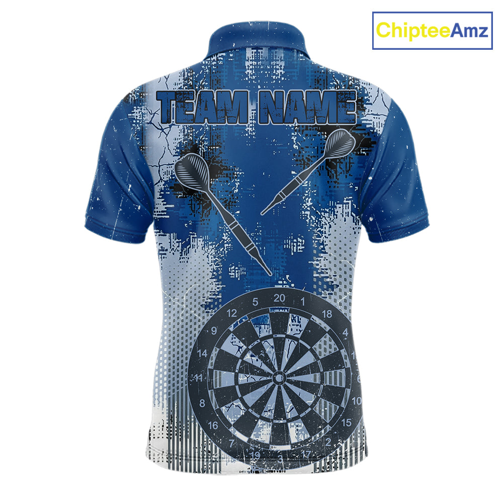 Blue Grey Grunge Dartboard Men Dart Polo & 1/4-Zip Shirt Custom Team Name Dart Jersey For Darters NYN2975