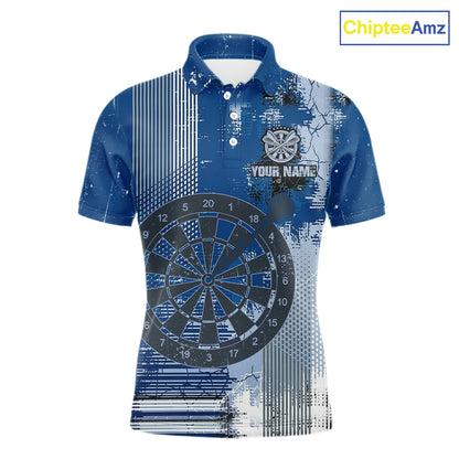 Blue Grey Grunge Dartboard Men Dart Polo & 1/4-Zip Shirt Custom Team Name Dart Jersey For Darters NYN2975