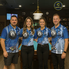 Load image into Gallery viewer, Blue Grey Grunge 8 Ball Pool Shirts Custom Women Billiard Pool Shirts Rack Billiard Team Jerseys NYN2976