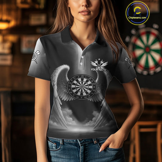 Grey Silver Wings Dartboard & Arrow Custom Women Darts Polo Shirt Outfits Dart Jerseys NYN1858