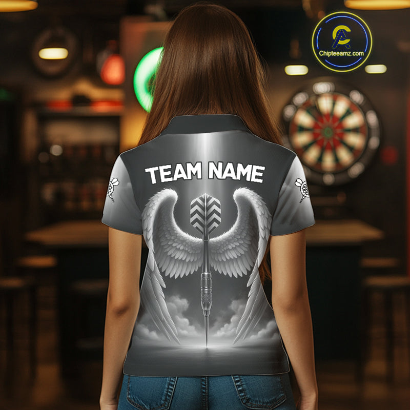 Grey Silver Wings Dartboard & Arrow Custom Women Darts Polo Shirt Outfits Dart Jerseys NYN1858