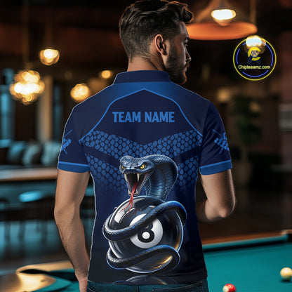 Personalized Funny 8 Ball Pool Cobra Snake Billiard Shirts For Men Billiard Polo & 1/4-Zip Jerseys NYN2988