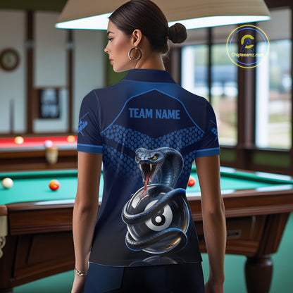 Personalized Funny 8 Ball Pool Cobra Snake Billiard Shirts For Women Billiard Polo & 1/4-Zip Jerseys NYN2988