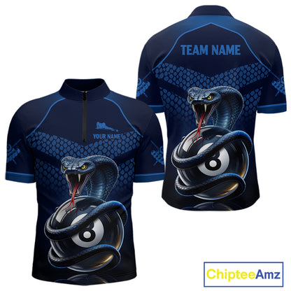 Personalized Funny 8 Ball Pool Cobra Snake Billiard Shirts For Men Billiard Polo & 1/4-Zip Jerseys NYN2988