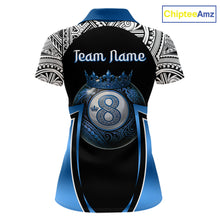Load image into Gallery viewer, Blue Tribal 8 Ball Billiard Shirt For Women Personalized Tribal Pool Polo &amp; 1/4-Zip Team Jersey NYN2984