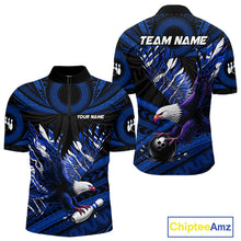 Load image into Gallery viewer, Custom Blue Tribal Pattern Polynesian Eagle Bowling Men Polo Quarter-Zip Shirts, Bowling Team Attire NYN3688